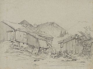 T. WEBER (1813-1875), Farm and houses in Tyrol, Pencil