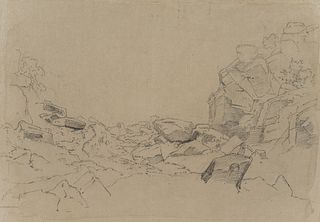 T. WEBER (1813-1875), Rocks and boulders, nature sketch, Pencil