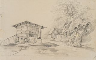 T. WEBER (1813-1875), Dorfstraße in Audorf in Austria,  1838, Pencil