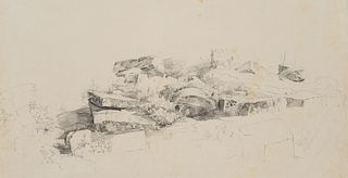 T. WEBER (1813-1875), Rock and shrub study in the mountains, around 1836, Pencil