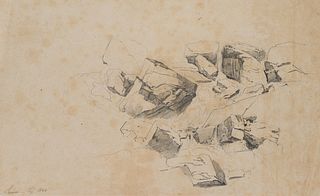 T. WEBER (1813-1875), Rock study near Seewen, Solothurn, Switzerland,  1844, Pencil