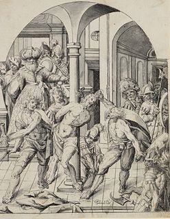 G. HORNSTEIN (*1600), The Flagellation of Christ, Pen drawing