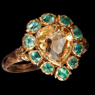 GEORGIAN TOPAZ AND EMERALD CLUSTER RING