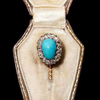 ANTIQUE TURQUOISE AND DIAMOND STICK PIN