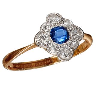 ART DECO SAPPHIRE AND DIAMOND CLUSTER RING