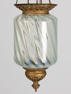 VICTORIAN OPALESCENT SWIRL GLASS KEROSENE HALL LAMP
