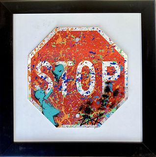 E.M ZAX- 1/1 Hand painted one of a kind metal street sign ""Stop""