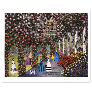 Jane Wooster Scott, "Down the Garden Path" Hand Signed Limited Edition Lithograph with Letter of Authenticity.