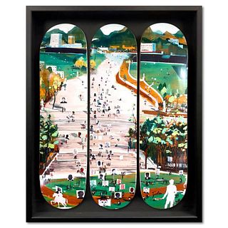Jules de Balincourt, "Idol Hands" Framed Limited Edition Skateboard Triptych, Numbered and Hand Signed with Letter of Authenticity.