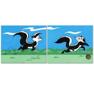 Le Pursuit by Chuck Jones (1912-2002). Hand Painted Animation Cel Diptych Limited Edition. Numbered and Hand Signed with Certificate of Authenticity.