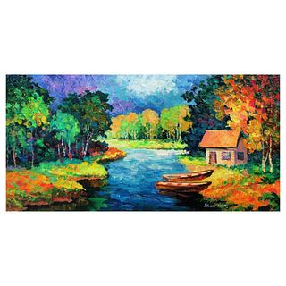 Alexander Antanenka, "Autumn Lodge" Original Painting on Canvas, Hand Signed with Letter of Authenticity.