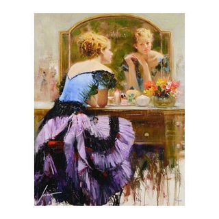 Pino (1939-2010), "By the Mirror" Limited Edition on Canvas, Numbered and Hand Signed with Certificate of Authenticity.