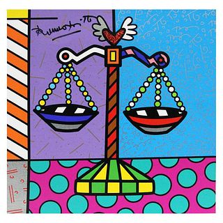 Britto, "Libra" Hand Signed Limited Edition Giclee on Canvas; Authenticated.