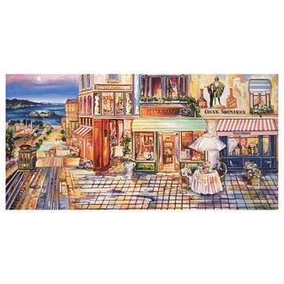Alexander Borewko, "Pedestrian Mall" Hand Signed Limited Edition Giclee on Canvas with Letter of Authenticity.