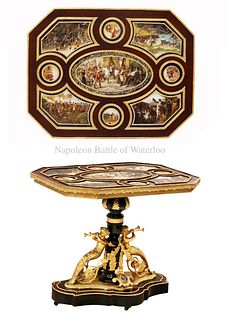 Napoleon Battle of Waterloo Bronze Mounted Porcelain Plaque Center Table