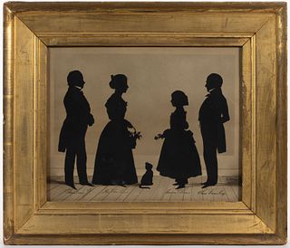 AUGUSTE EDOUART (FRENCH / AMERICAN, 1789-1861) CUT-AND-PASTED BALTIMORE FAMILY GROUP SILHOUETTE