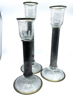 Three mid century Italian (Cassetti) Silver and glass Candle sticks
