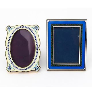 Two Vintage Italian Guilloche Enamel and Silver Frames