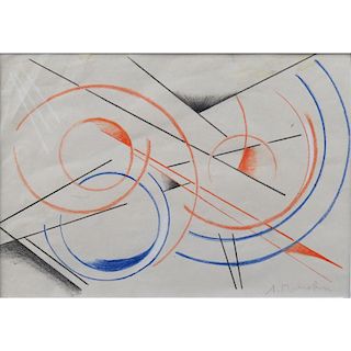 Attributed to: Liubov Sergeevna Popova, Russian (1889-1924) Pencil and crayon on paper "Avanate Garde Composition" Signed low