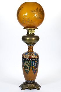 PORCELAIN A. A. VAN TINE JAPANESE CLOISONNE KEROSENE VASE LAMP