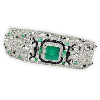 7.75 Carat Colombian Emerald, 15.0 Carat Diamond and Platinum Bracelet.