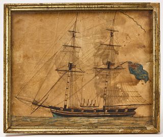 Early Water Color of a British Ship