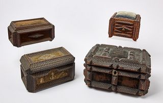 Four Tramp Art Boxes