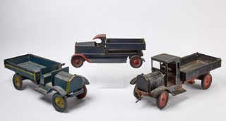 Three Pressed Steel Toy Trucks