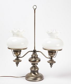 Nickel Lamp with White Glass Shades