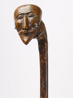 Folk Art Carved Cane with Head of a Man