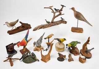 Fifteen Carved and Painted Birds