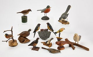 Group of Carved and Painted Birds