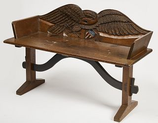 Wagon Bench with Carved Eagle