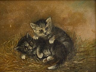 Primitive Painting of Black Kittens
