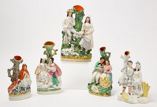 Five Pairs of Staffordshire Figures