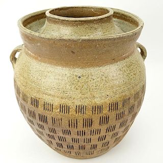 Chinese Warring States Period (475-221) Beige Painted Stoneware Storage Vessel
