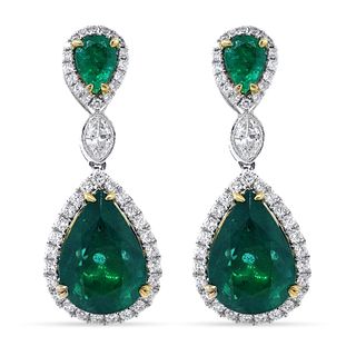 Emerald Earrings four pear-shaped emeralds w/diamonds