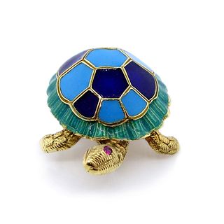 Enameled Turtle Brooch-Pin w/ruby
