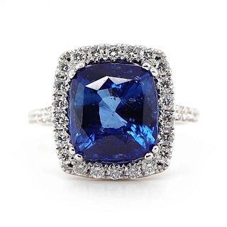 GIA Blue Sapphire Ring 7.02 ct. w/diamonds