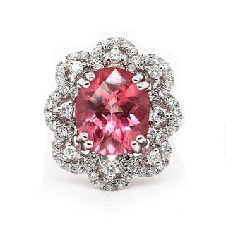 Pink Topaz Ring 5.53 ct. w/diamonds