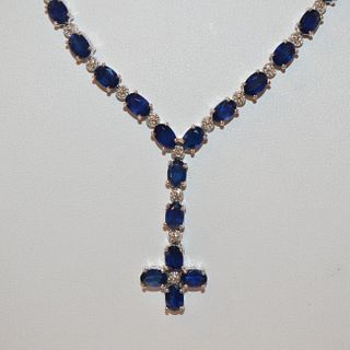 32.19 ct. Natural Sapphire and Diamond Necklace in14K W/G