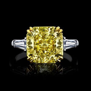 GIA 5.77 ct. Radiant Natural Fancy Intense Yellow Diamond Ring in Platinum