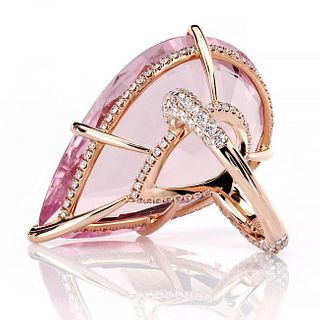 GIA 37.75 ct. pink morganite with micro pave 18k