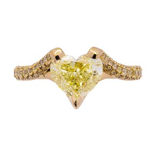 GIA Certified Ring with 3.01ct Fancy Yellow Heart Shape Diamond