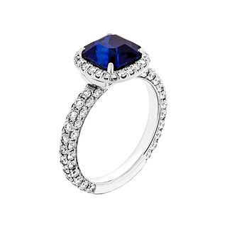 Platinum Ring with 3.08 carat Cushion Cut Sapphire