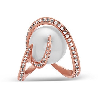 White Freshwater Pearl and Diamond Ring in 18K Rose Gold