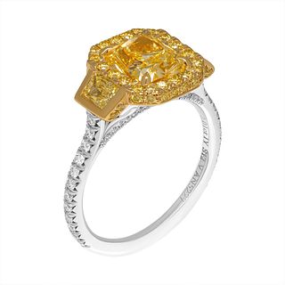 GIA 2.01ct 3 stone ring in 18K Yellow Gold & Platinum