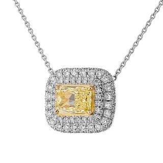 GIA Certified Double Halo Radiant Shaped Diamond Pendant in Platinum 0.87 Carat