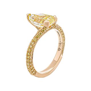 Cocktail Ring with 2.01ct Natural Fancy Yellow Pear Shape Diamond