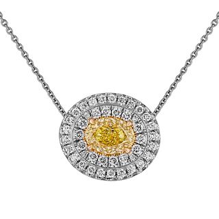GIA Certified Double Halo Oval Shaped Diamond Pendant in Platinum 0.70 Carat